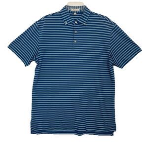 Peter Millar Performance Polo Shirt Men’s Medium Blue Green Stripe Stretch Golf